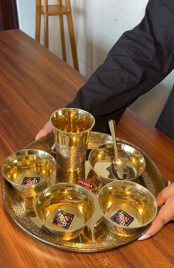 BRASS ANTIQUE THALI (SET 7 PCS SET)
