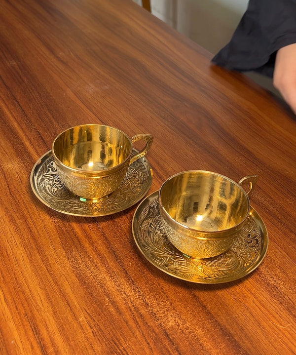 BRASS TEA CUP PLATE SET (2PC)