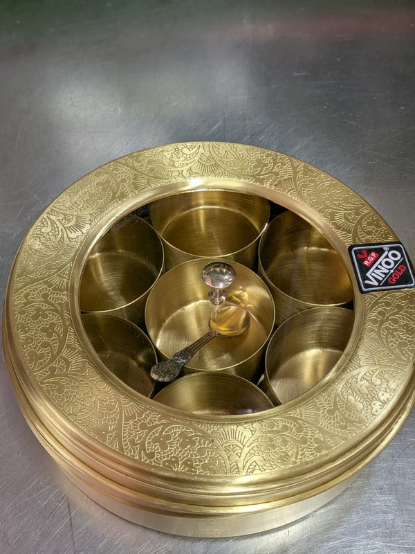 BRASS MASALA BOX ( ROUND)
