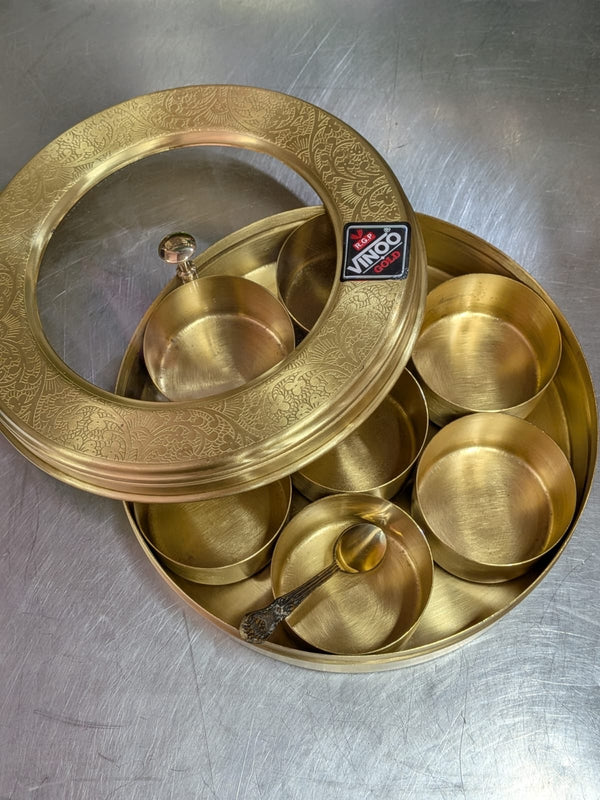 BRASS MASALA BOX ( ROUND)